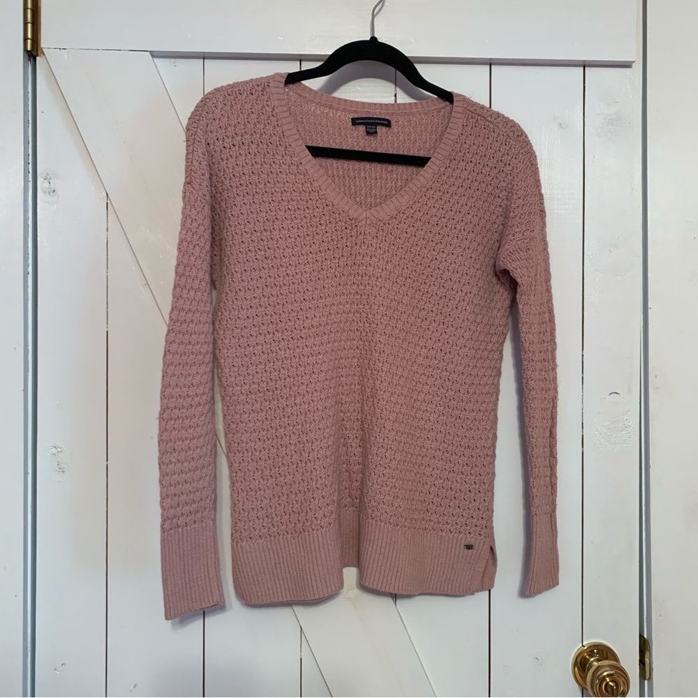 V-Neck Knit Sweater Rose Pink